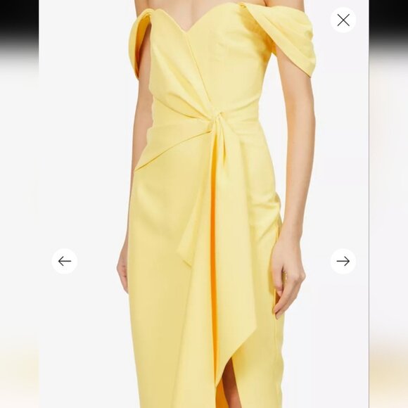 Selfridges Lavish Alice Elegant Yellow Off-Shoulder Dress - Size 4 NWT - Picture 3 of 14